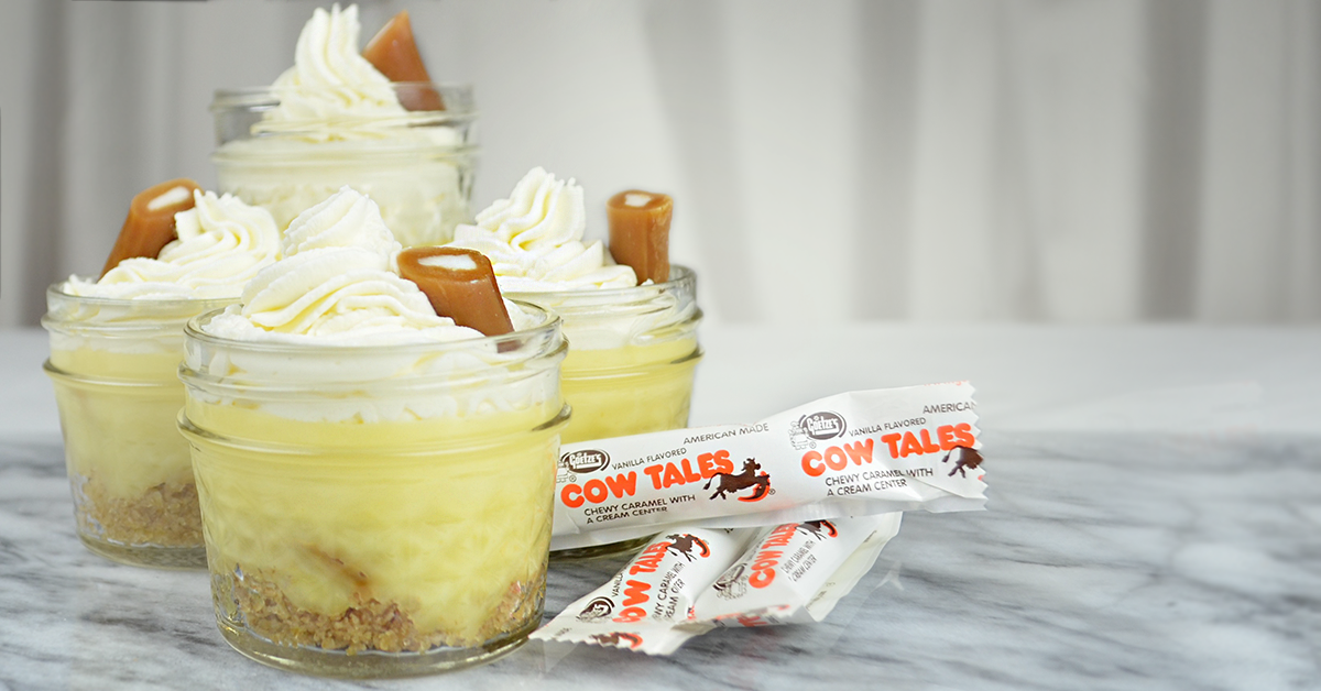 Caramel Vanilla Pudding Cups Recipe - Graham Cracker Crust, Whipped Cream, Cow Tales Caramel Bits