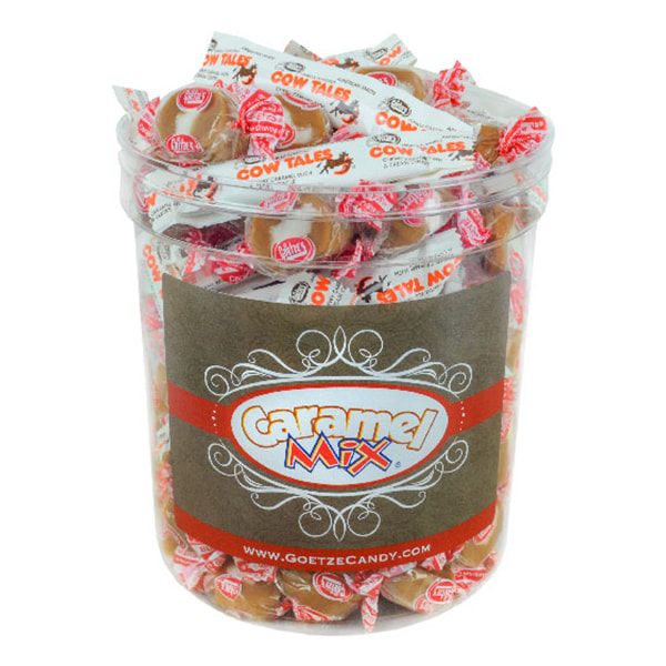 Caramel Mix Party Tub Filled With Caramel Creams and Cow Tales Minis