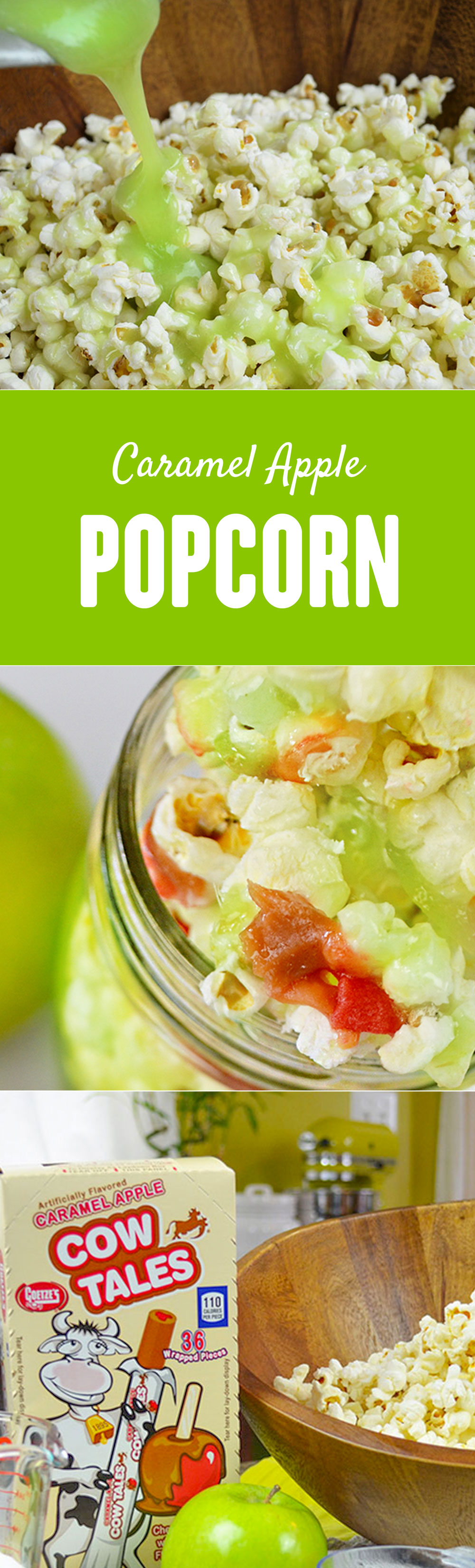 Recipe: Homemade Caramel Apple Popcorn Snack. Sweet & Sour! So good! Made with Caramel Apple Cow Tales and freshly popped popcorn. 